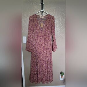 Natural Life Floral Pink Bell Sleeve Maxi Dress